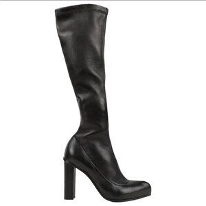 Jil Sander Navy Knee High Black Boots with Navy Mary Jane Shoe Squared Heel